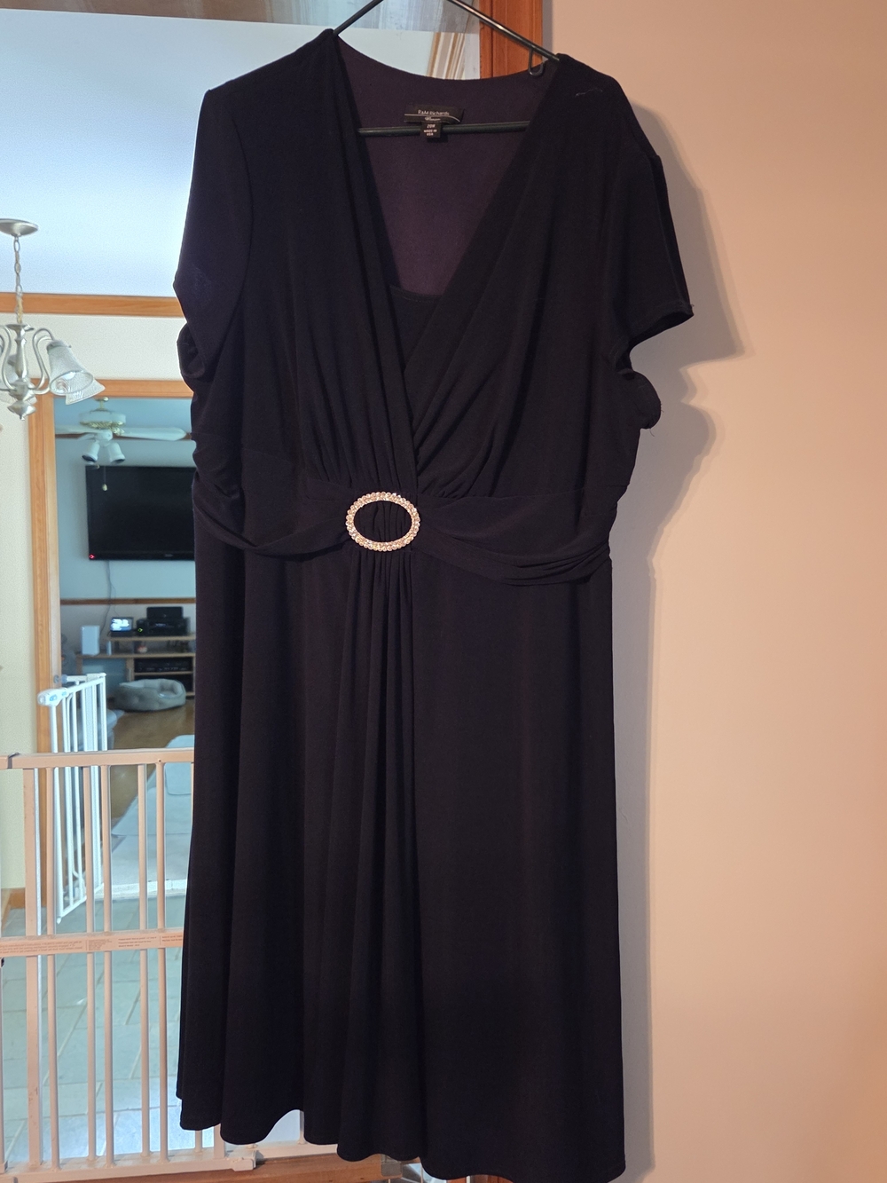 R&M Richards Black Faux-Wrap Dress with Rhinestone Accent